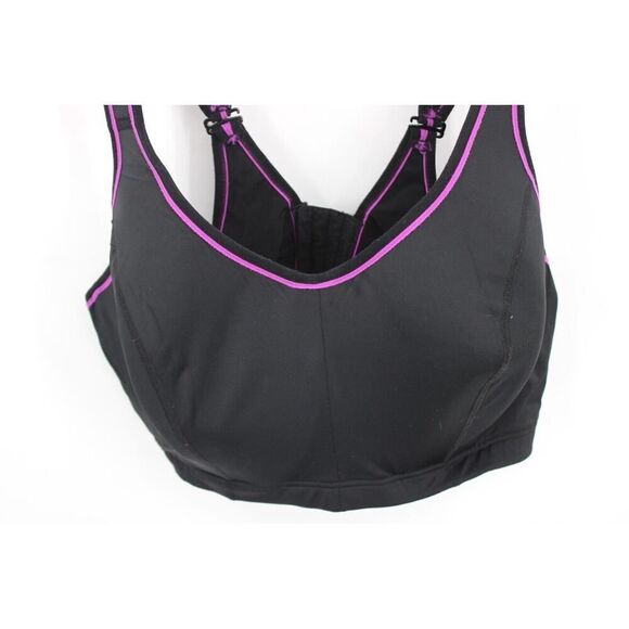 CACIQUE Adjustable Strap MAX SUPPORT Lined Sports Bra 42DD Black/Purple - Picture 2 of 8